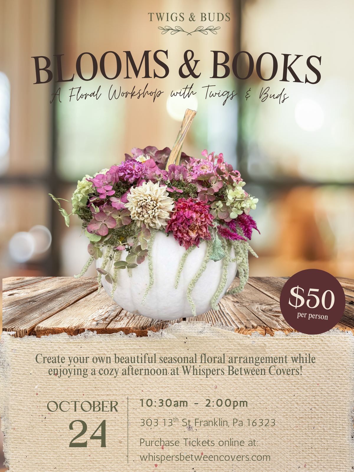 Bloom & Books: Floral Workshop with Twigs & Buds
