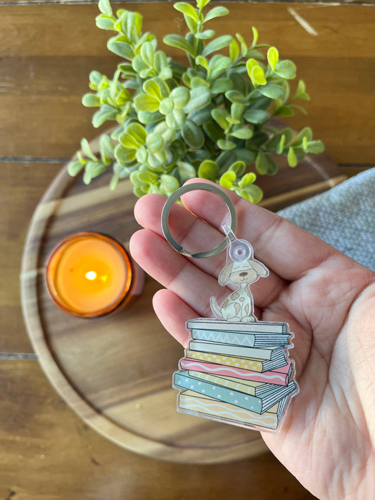 Dog Bookstack Keychain