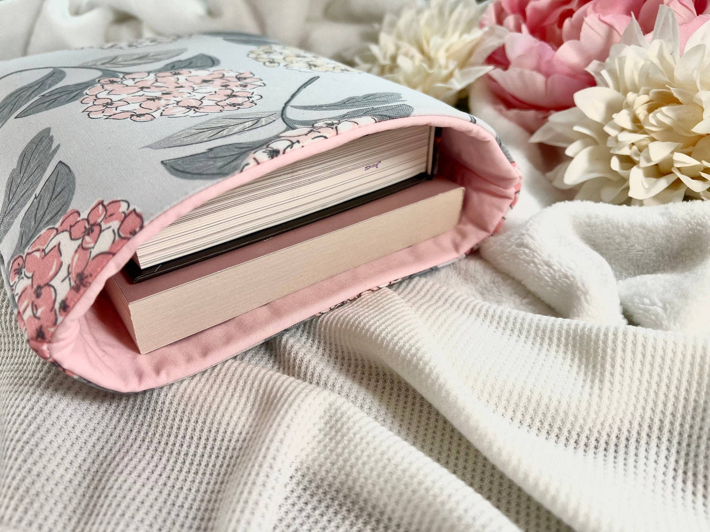 Pink Flowers on Gray Floral Book/Tablet Sleeve
